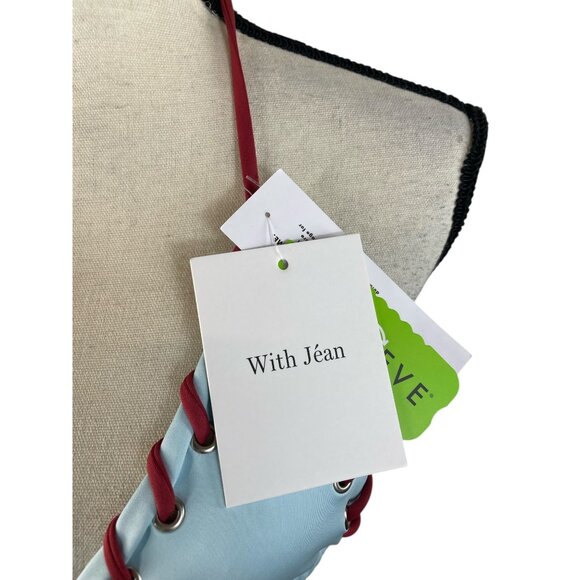 With Jéan Juni Bikini Top Baby Blue & Red Lace-Up Recycled Fabric Adjustable Hal - Picture 2 of 7